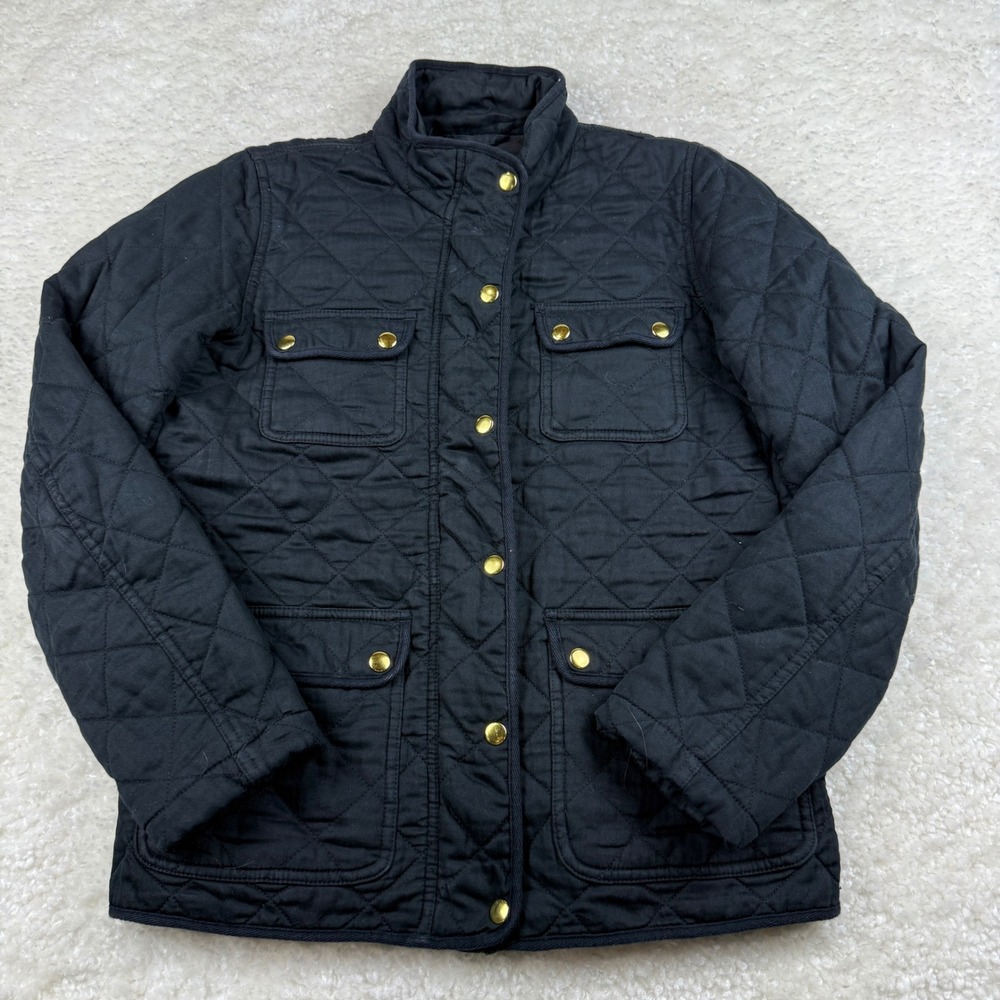 J.Crew Mercantile Quilted Field Jacket Women Medium Black Gold Snap J4550